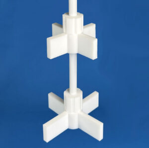 Radial Flow PTFE Impeller, 4-90ᵒ Blades, Small Scale for 8mm-12mmØ shafts, PTFE