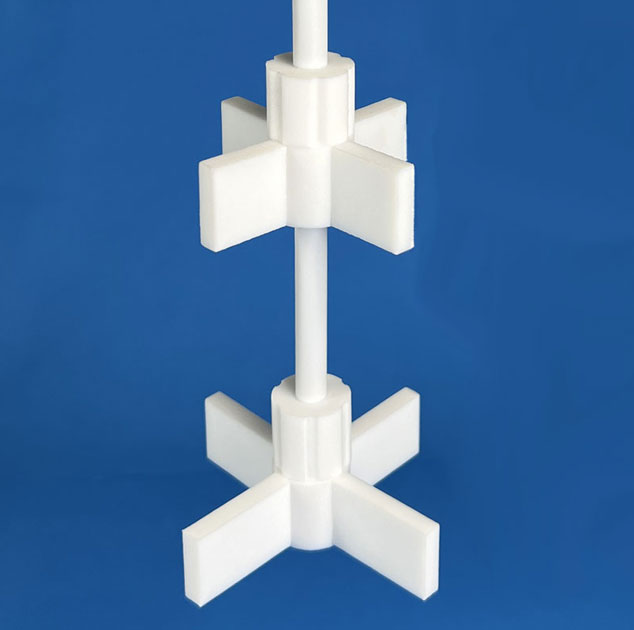 Radial Flow PTFE Impeller, 4-90ᵒ Blades, Small Scale for 8mm-12mmØ shafts, PTFE